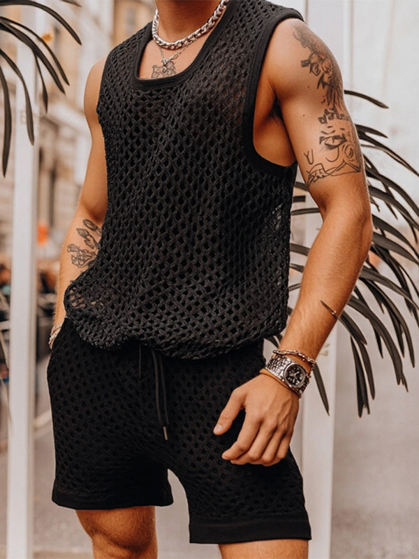Men's Plain Sheer Mesh Two Pieces Outfit SKUL17929