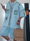 Mens Graffiti Print Crew Neck Two Pieces Outfits SKUK46420