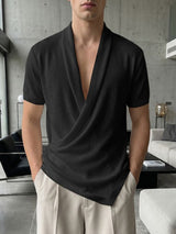 Men's Avant-Garde Shawl Collar Wrap Asymmetrical Slanted Hem Shirt SKUL62050