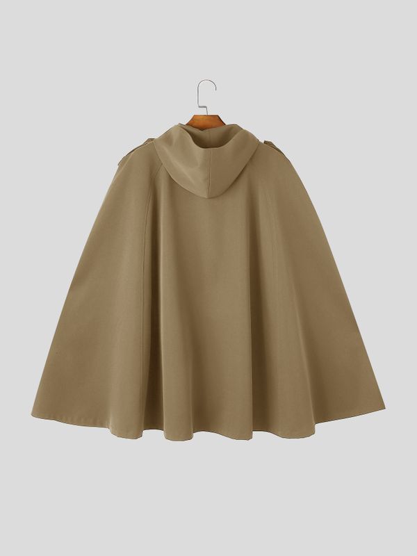 Men's Vintage Military Metallic Button Flap Epaulet Hooded Cape SKUL84579