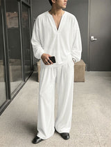 Men's Casual Oversized Velour Deep-V Two Pieces Outfit SKUL79072