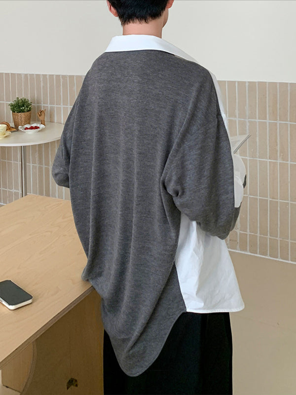 Men's Color Block Casual Long Sleeve Shirt SKUL36385