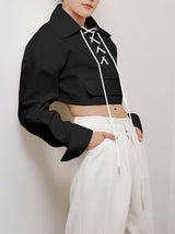 Men's Drawstring Tie Cropped Long Sleeve Shirt SKUL34230