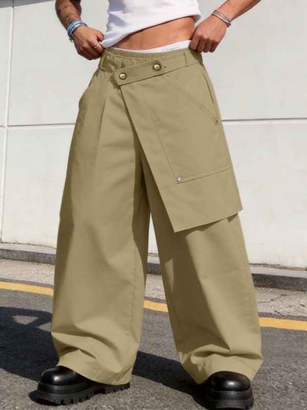 Men's Asymmetrical Wrap Waist Wide Leg Utility Techwear Cargo Pant SKUL60024