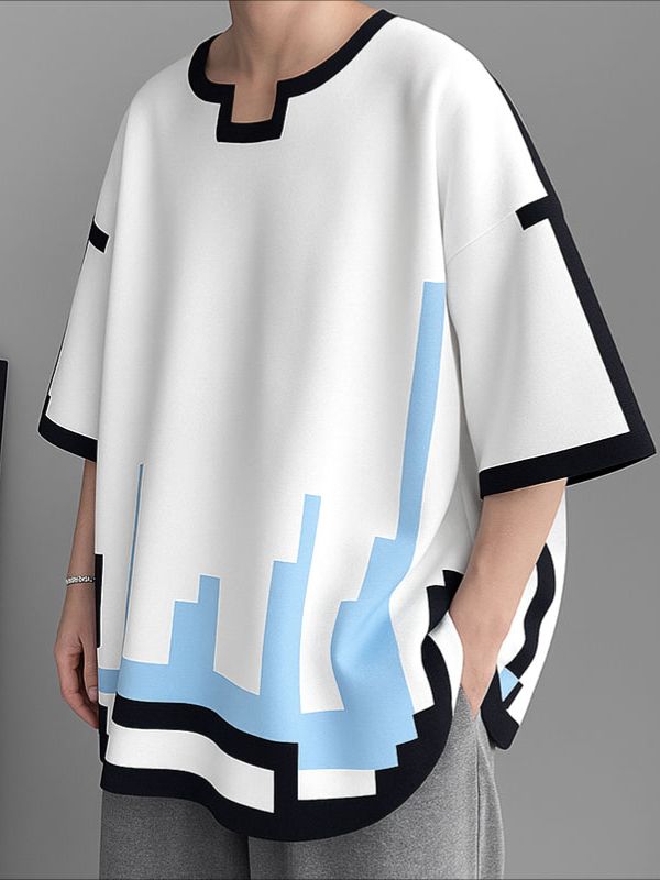 Men's Contrast Color Mosaic Print Short Sleeve T-shirt SKUL37593