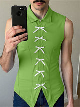 Men's Bow Patchwork Sleeveless Shirt SKUL20276