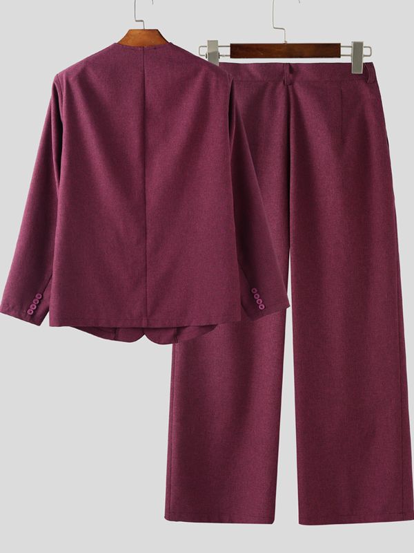 Men's Solid Casual Blazer Two Pieces Outfit SKUL34974