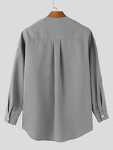 Men's Solid Color Pocket Long Sleeve Shirt SKUL38874