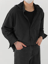 Men's Solid Color Hooded Long Sleeve Shirt SKUL45108