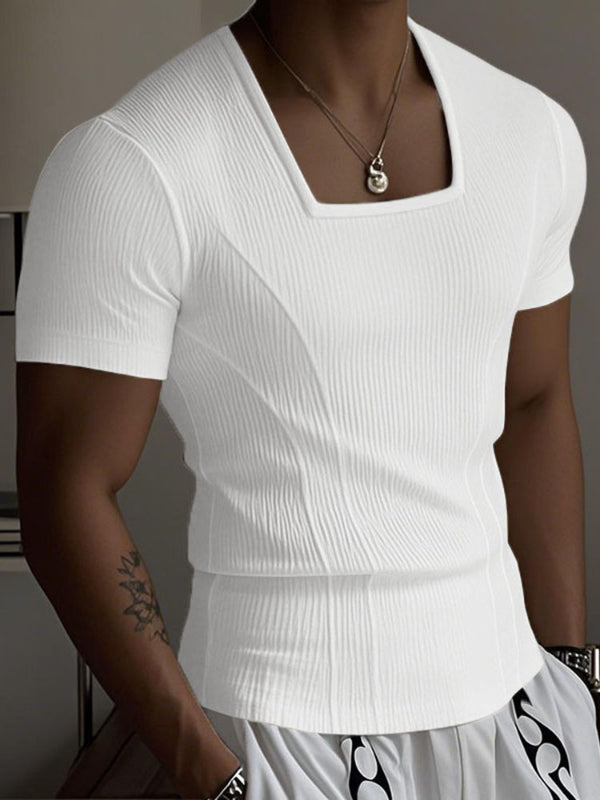 Mens Knit Textured Square Neck Short Sleeve T-Shirt SKUL22725