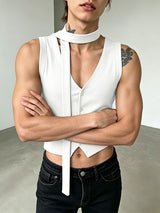 Men's Avant-Garde Deconstructed Choker-Neck Cropped Tank SKUL61911