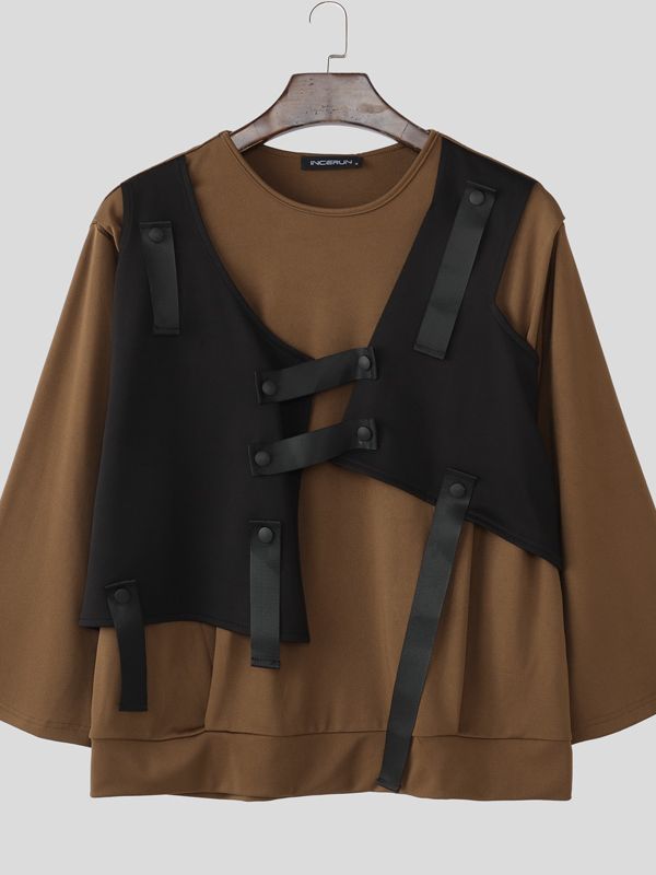 Men's Deconstructed Color Block Patchwork Two Pieces Outfit SKUL45387