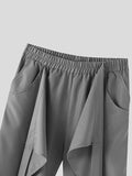 Mens Solid Irregular Button Design Casual Pants SKUK46408