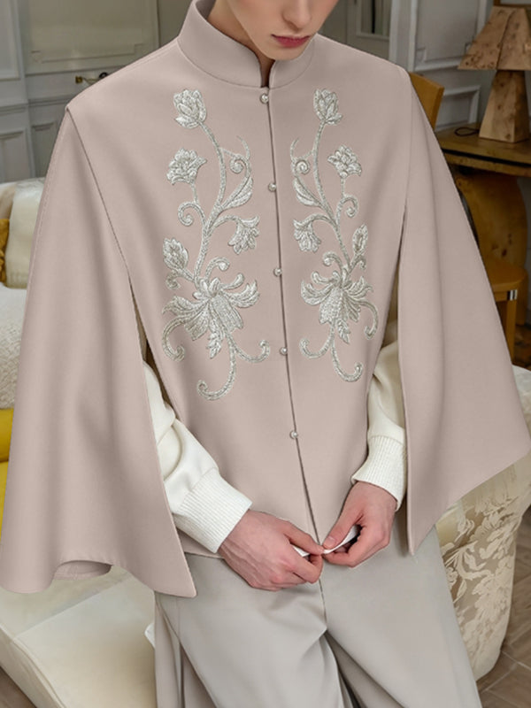 [Pre-order] Men's Neo-Chinese Chic Evening Gala Floral Embroidered Slit Cape SKUL89224