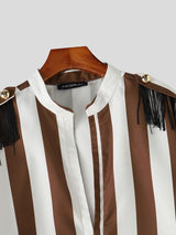 Men's Retro Theatrical Deep-V Fringe Epaulet Bold Striped Shirt SKUL79523
