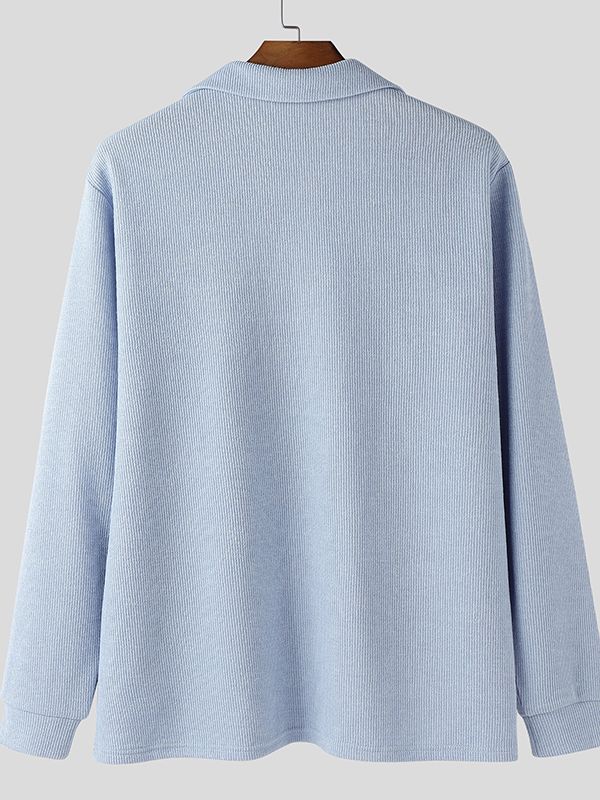 Men's Simple Deep V Neck Long Sleeve Shirt SKUL46235