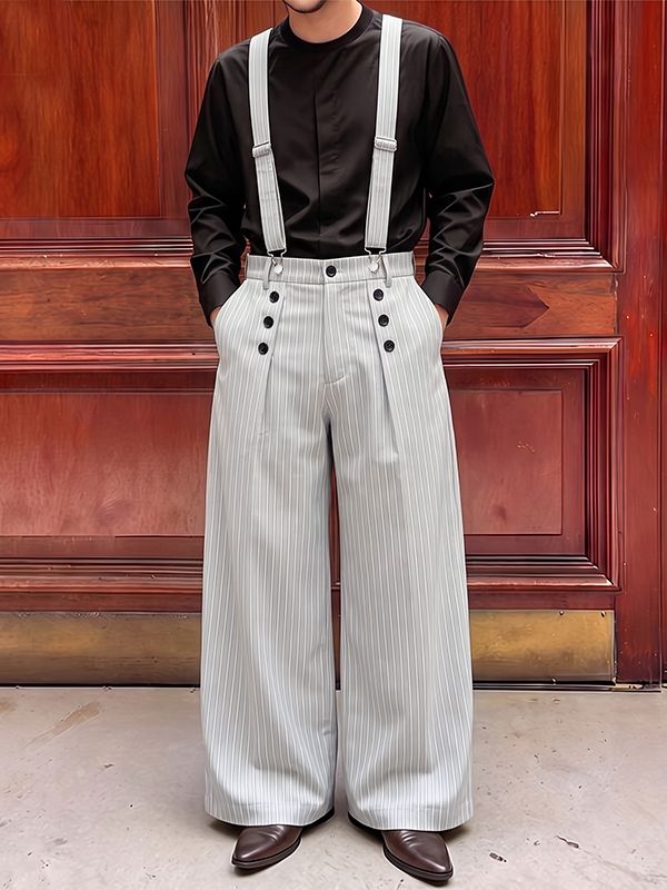Men's Avant-Garde Victorian Pinstripe Wide-Leg Jumpsuit SKUL75693