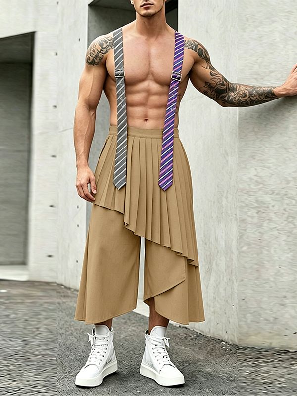 Men's Avant-Garde Asymmetric Stripe Tie Suspenders Plated Overall SKUL63025