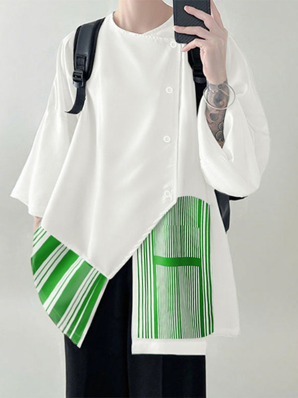 Men's Striped Loose Long Sleeve Shirt SKUL28487