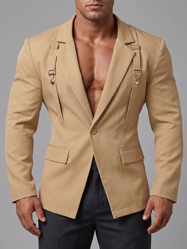 Mens Solid Color Slim-Fit Long-Sleeve Casual Blazer SKUK94140