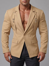 Mens Solid Color Slim-Fit Long-Sleeve Casual Blazer SKUK94140