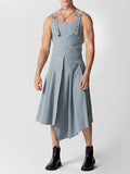 Mens Solid Pleated Metal Button Overall Skirt SKUK37407