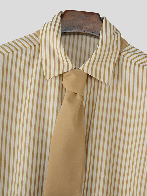 Men's Stripe Tie Long Sleeve Shirt SKUL30528
