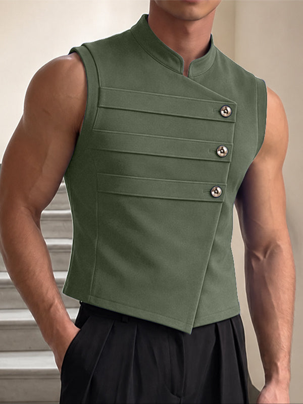 [Pre-order] Men's Victorian Vintage Evening Gala Hussar Pleated Metal Button Asymmetric Waistcoat SKUL88529