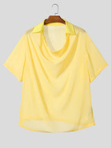 Men's Avant-Garde Draped Cowl Neck Sheer Mesh Shirt SKUL61025