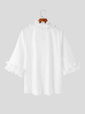 Mens Ruffle Trim Texture 3/4 Sleeve Shirt SKUK48118