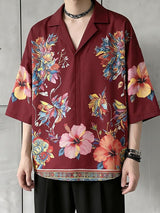 Men's Retro Hawaiian Aloha Aesthetic All-Over Floral Botanical Print Short Sleeve Shirt SKUL68401