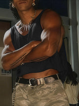Men's Solid Color Distressed Strap Tank SKUL47745