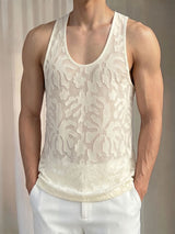 Men's Avant-Garde Semi-Sheer Burnout Botanical Pattern Tank SKUL76465