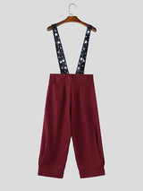 Men's Vintage British Star Printed Double-Button Wide High-Waistband Overall SKUL63185