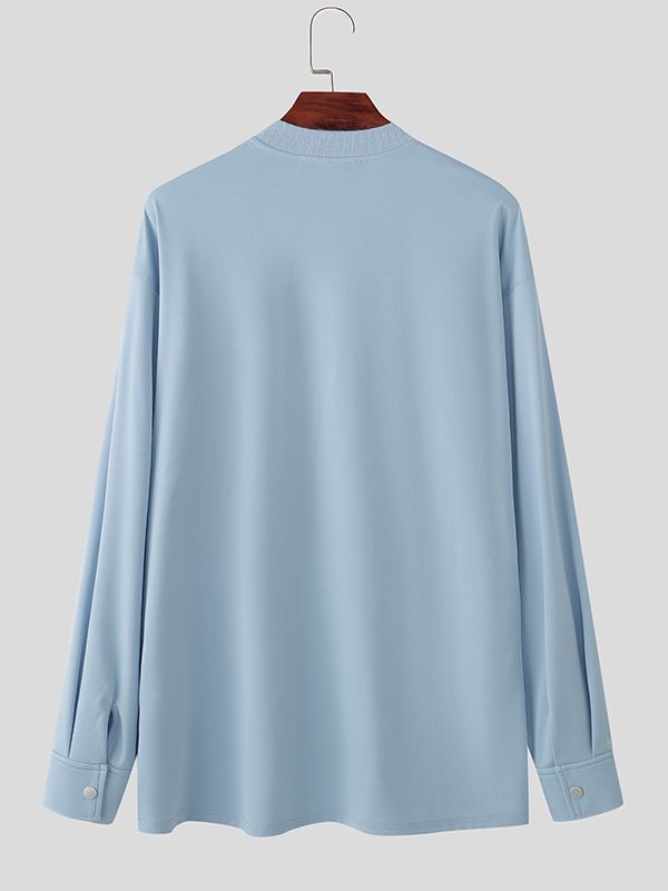 Men's Knit Pocket Crew Neck Long Sleeve T-shirt SKUL39775