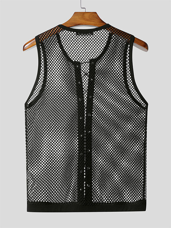 Mens Sheer Mesh Drawstring Tie Tank SKUL16678