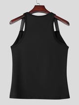 Men's Clean Fit Collarless Deep-V Snap Button Tank SKUL74871