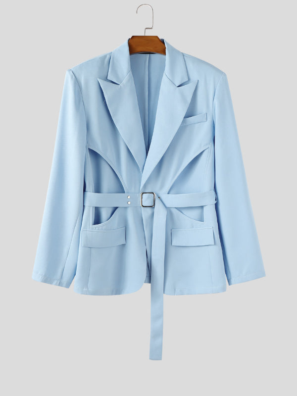 Men's Solid Hollow Out Waist Long Sleeve Casual Blazer SKUL28103