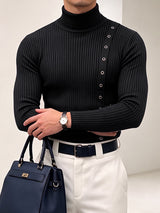 Men's Early Autumn High Street Eyelet Trim Rib-Knit Fitted Long Sleeve Roll Neck Sweater SKUL81071