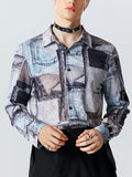 Mens Vintage Denim Print Long Sleeve Shirt SKUK16200