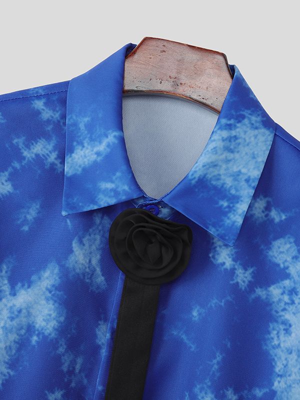Men's Tie-Dye 3D Floral Design Short Sleeve Shirt SKUL55613