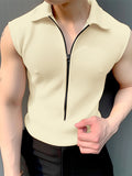 Mens Solid Zip Front Lapel Collar T-Shirt SKUK51994