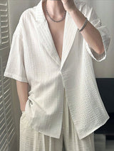 Men's Summer Vacation Textured Single Button Crinkled Shirt SKUL81107