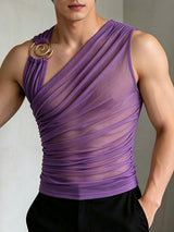 Men's Grecian Drape Asymmetric One-Shoulder Metal Spiral Ring Tank SKUL72438