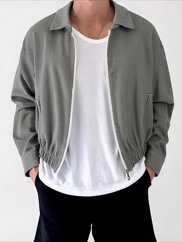 Men's Solid Color Striped Lightweight Long Sleeve Jacket SKUL30328