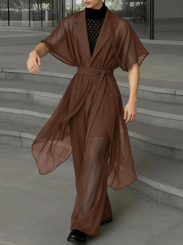 Men's Sheer Mesh Loose Two Pieces Outfit SKUL40210