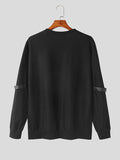 Mens Faux Leather Patchwork Long Sleeve T-Shirt SKUK42525