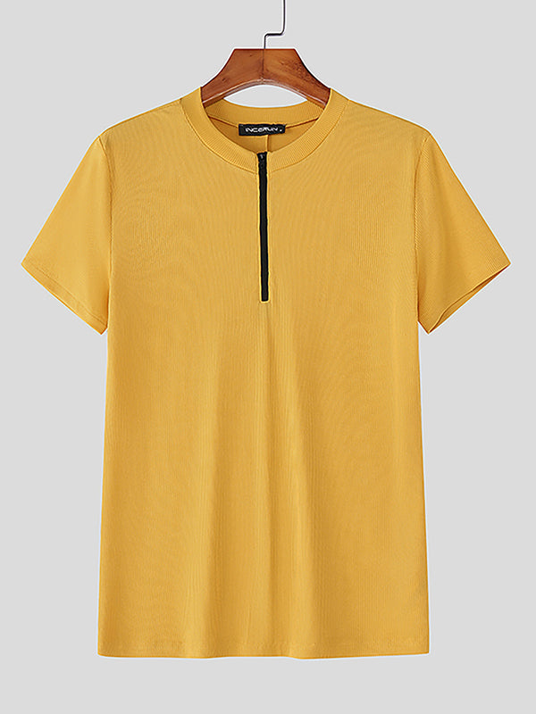 Men's Textured Half-Zip Short Sleeve T-Shirt SKUL26234