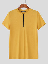 Men's Textured Half-Zip Short Sleeve T-Shirt SKUL26234