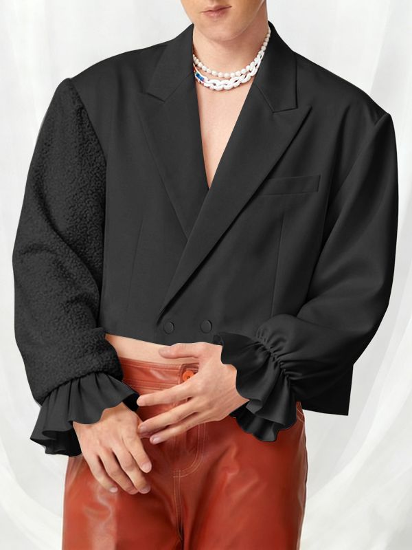 Men's Solid Color Plush Long Sleeve Blazer SKUL46255